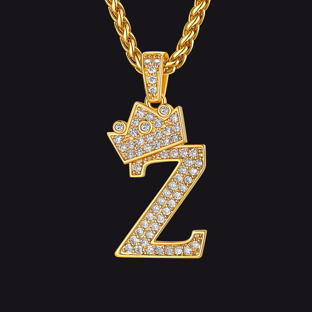Sparkly Bling Crown Diamond Initial Letther Necklace for