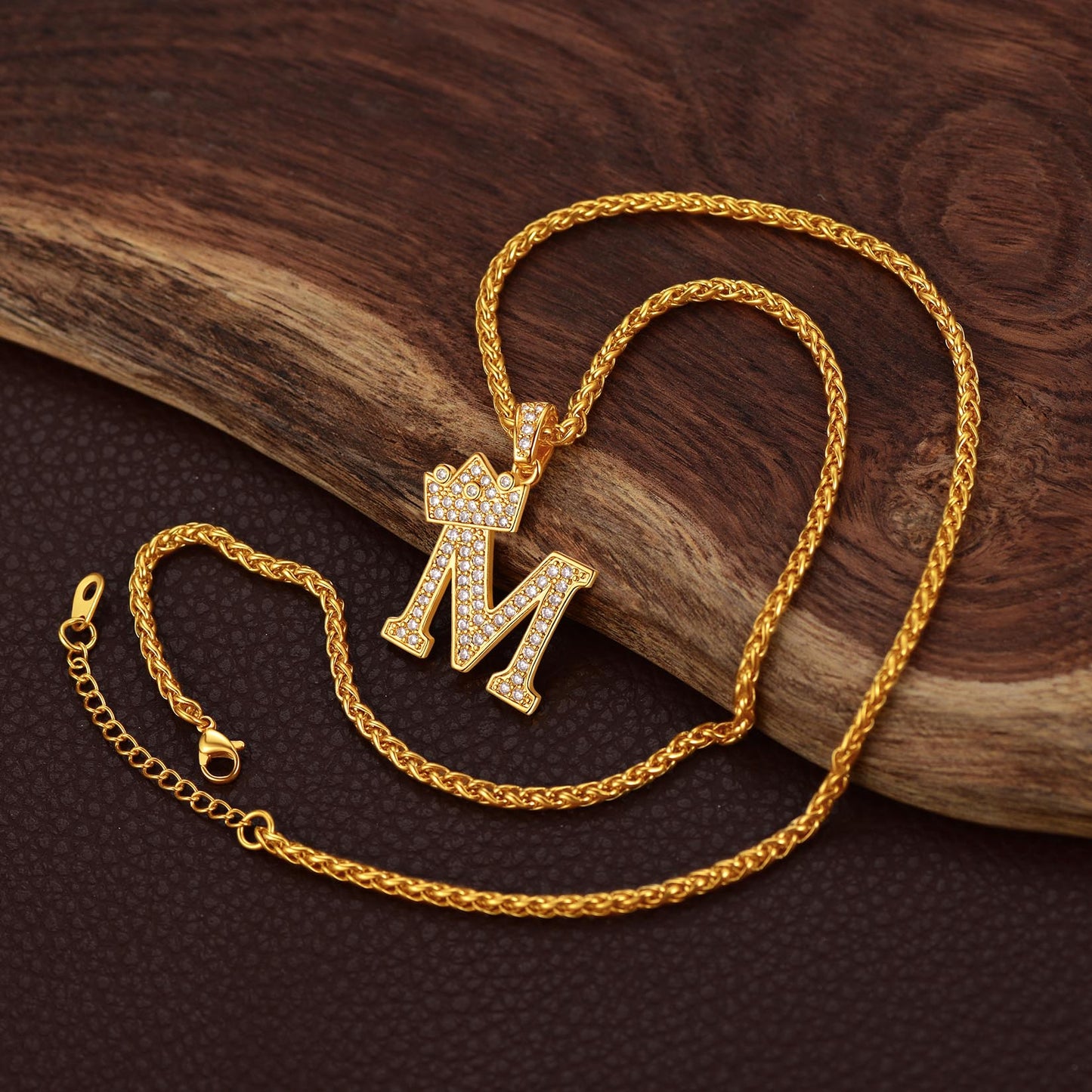Sparkly Bling Crown Diamond Initial Letther Necklace for