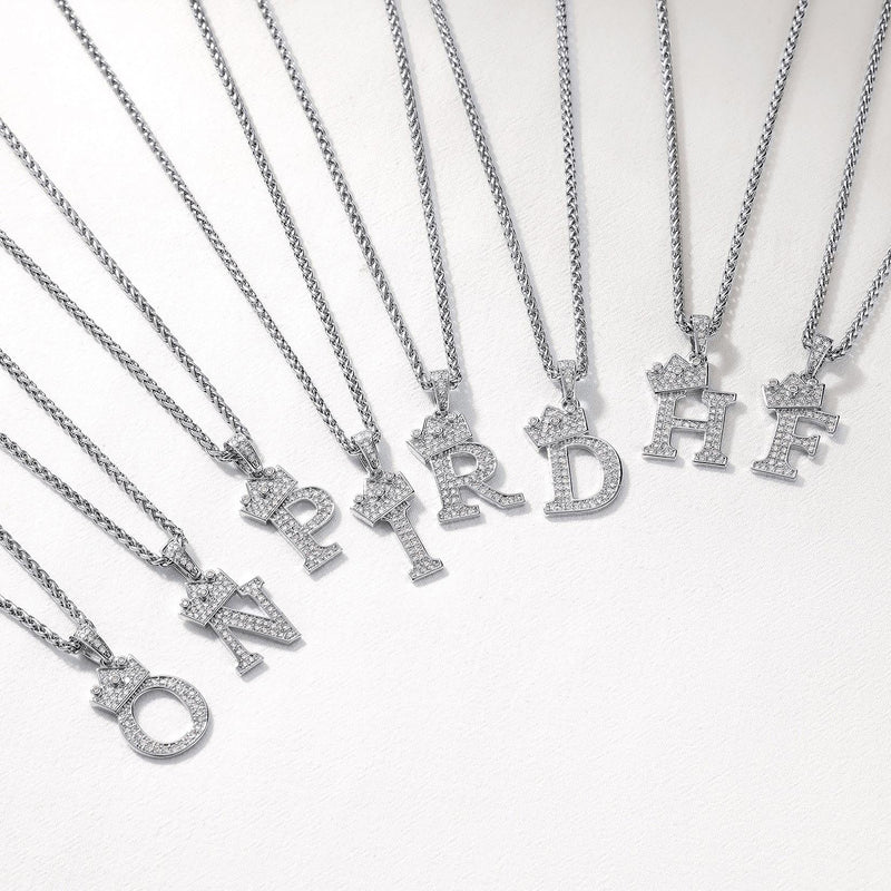 Sparkly Bling Crown Diamond Initial Letther Necklace for