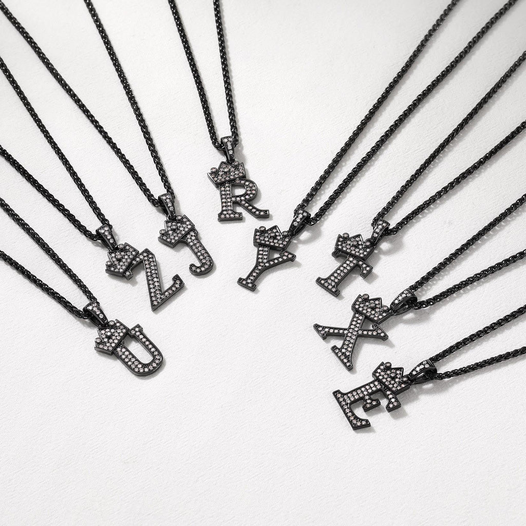 Sparkly Bling Crown Diamond Initial Letther Necklace for