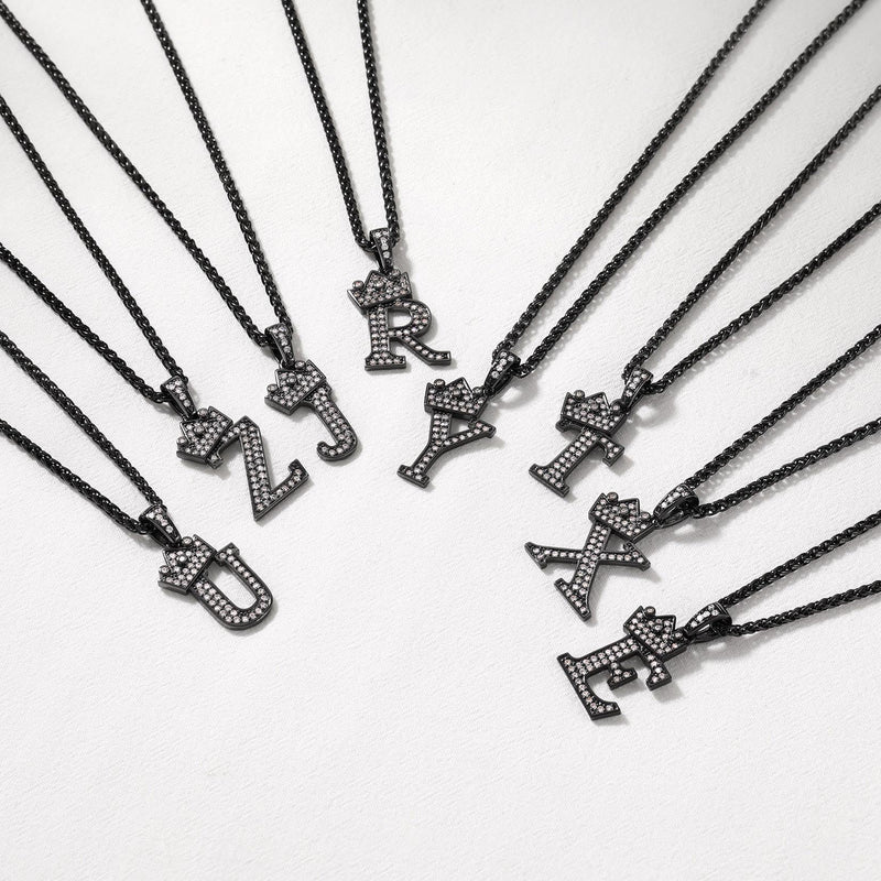 Sparkly Bling Crown Diamond Initial Letther Necklace for