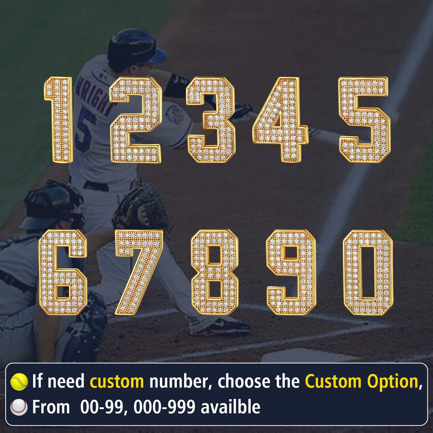 Custom Diamond Baseball Jersey Number Necklace for
