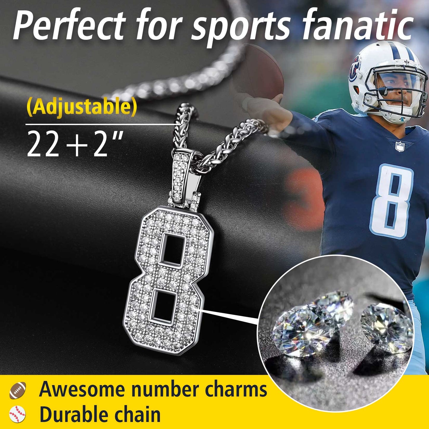 Baseball Diamond Jersey Number Chain Necklace for