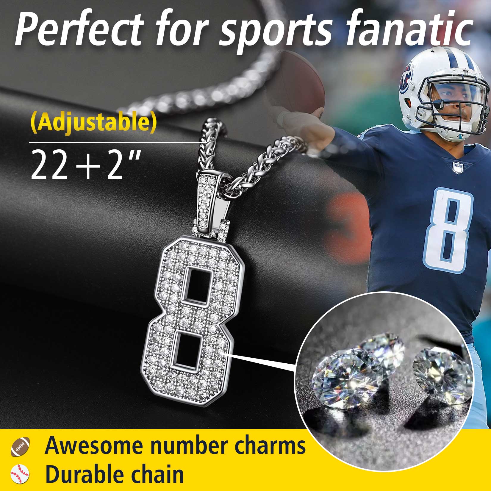 Baseball Diamond Jersey Number Chain Necklace for