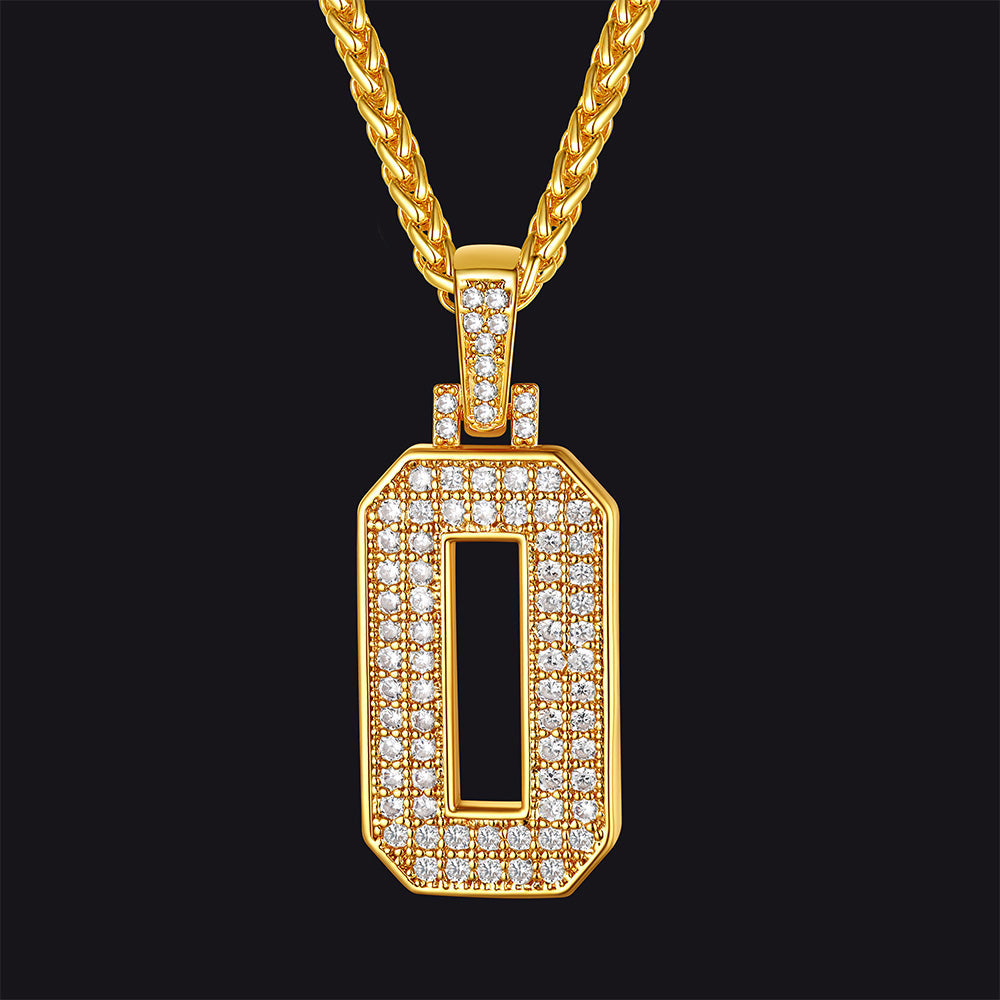 Gold Number Initial Chain Necklace With Cubic Zirconia for