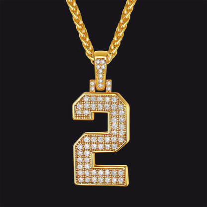 Gold Number Initial Chain Necklace With Cubic Zirconia for