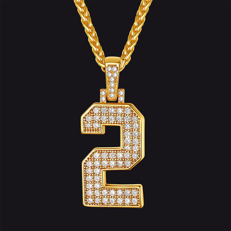 Gold Number Initial Chain Necklace With Cubic Zirconia for