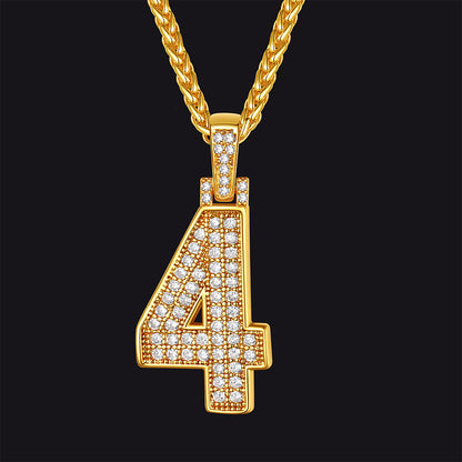 Gold Number Initial Chain Necklace With Cubic Zirconia for