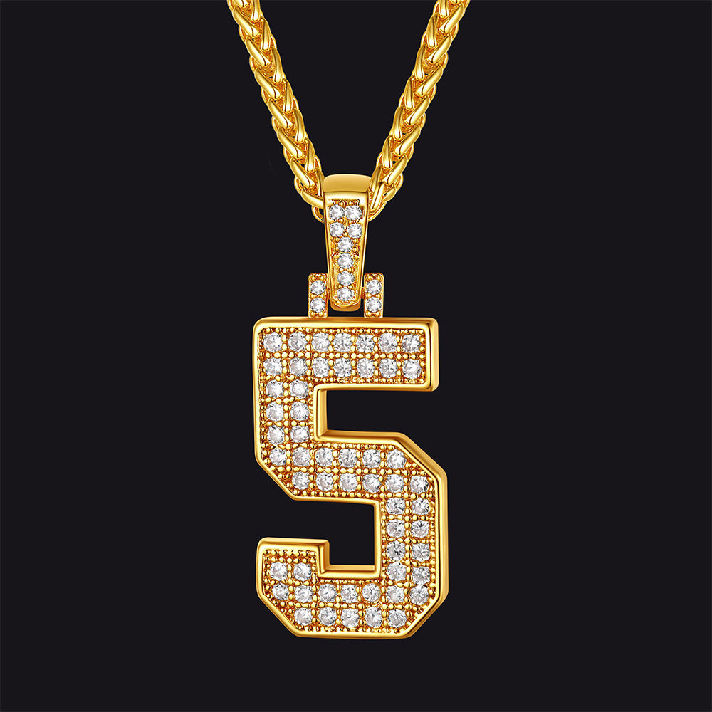 Gold Number Initial Chain Necklace With Cubic Zirconia for