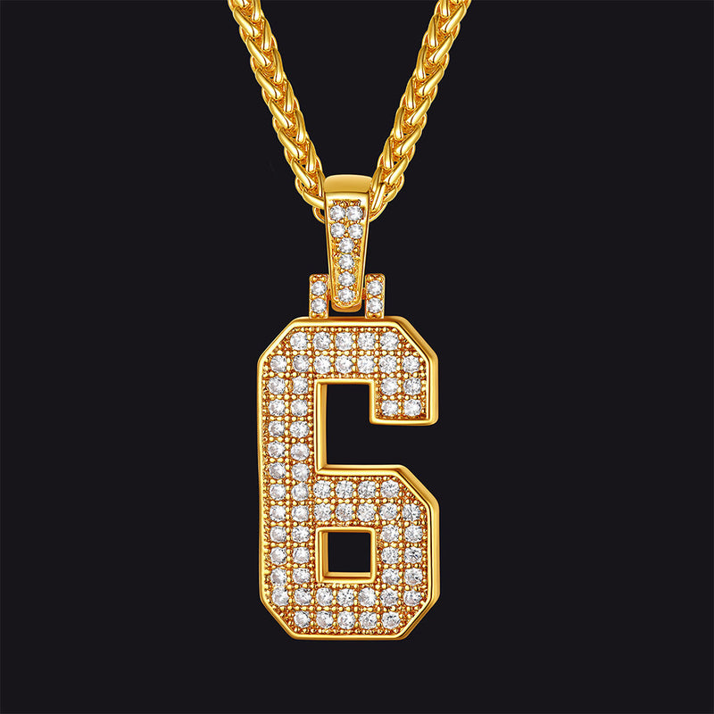 Gold Number Initial Chain Necklace With Cubic Zirconia for