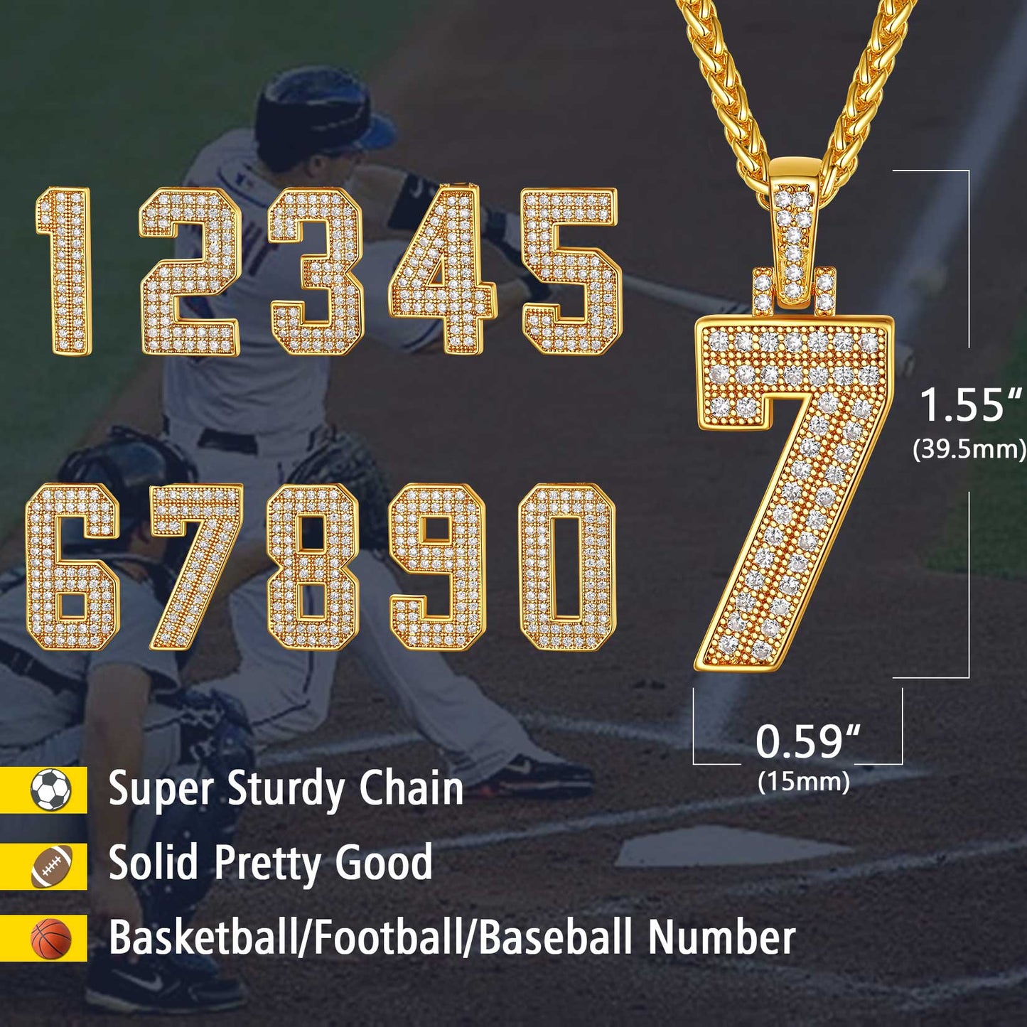 Gold Number Initial Chain Necklace With Cubic Zirconia for