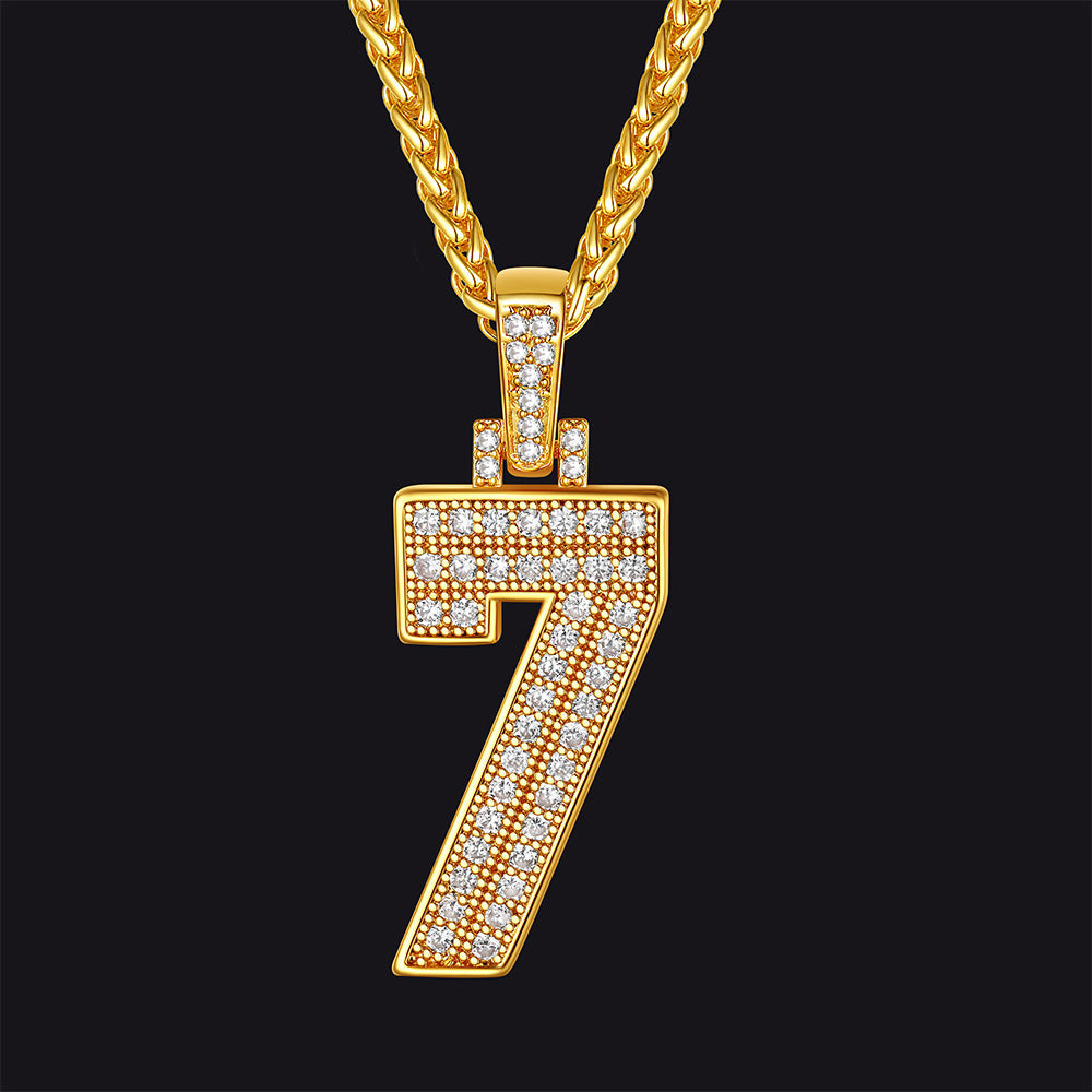 Gold Number Initial Chain Necklace With Cubic Zirconia for
