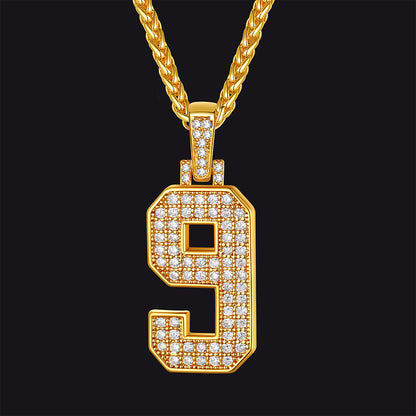 Gold Number Initial Chain Necklace With Cubic Zirconia for