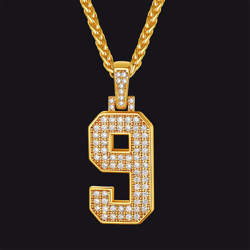 Gold Number Initial Chain Necklace With Cubic Zirconia for