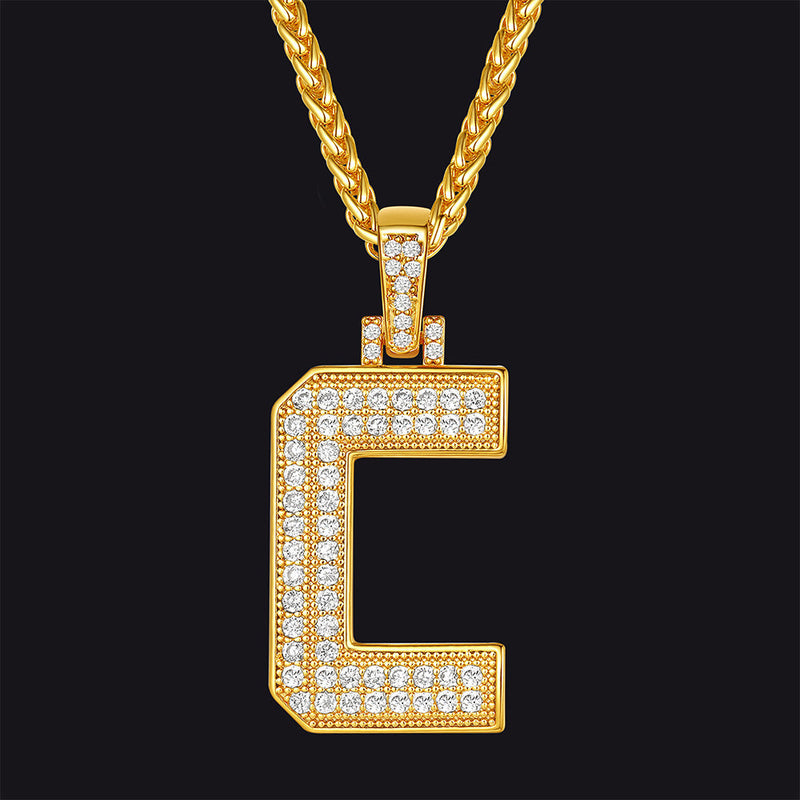 Gold Number Initial Chain Necklace With Cubic Zirconia for