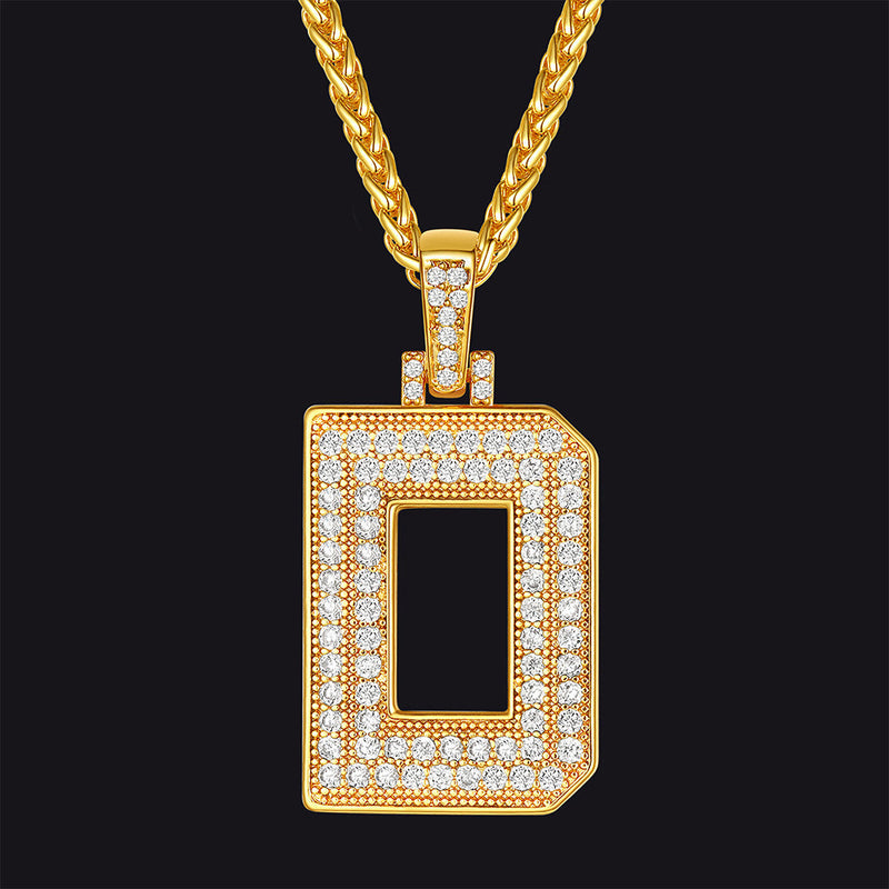 Gold Number Initial Chain Necklace With Cubic Zirconia for