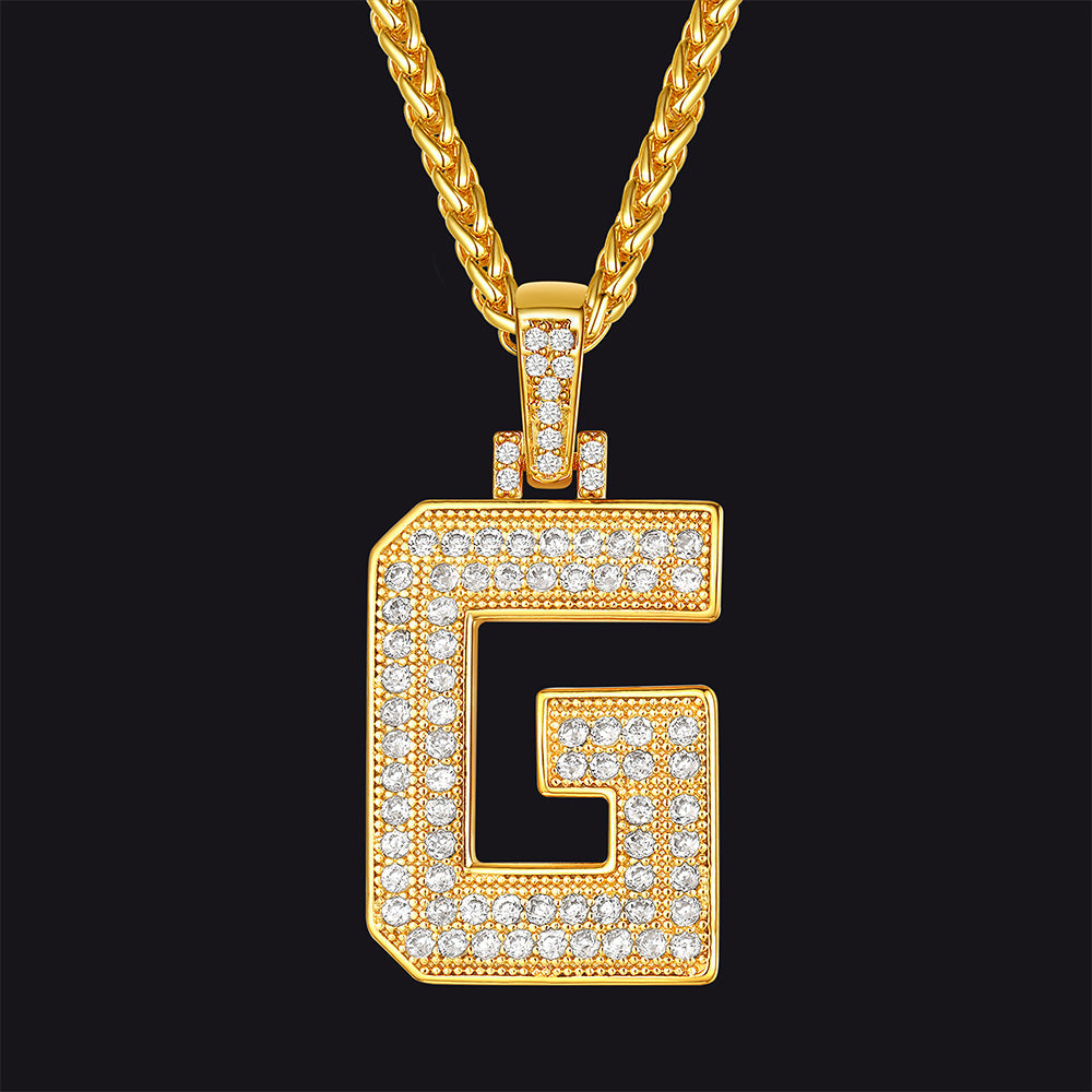 Gold Number Initial Chain Necklace With Cubic Zirconia for