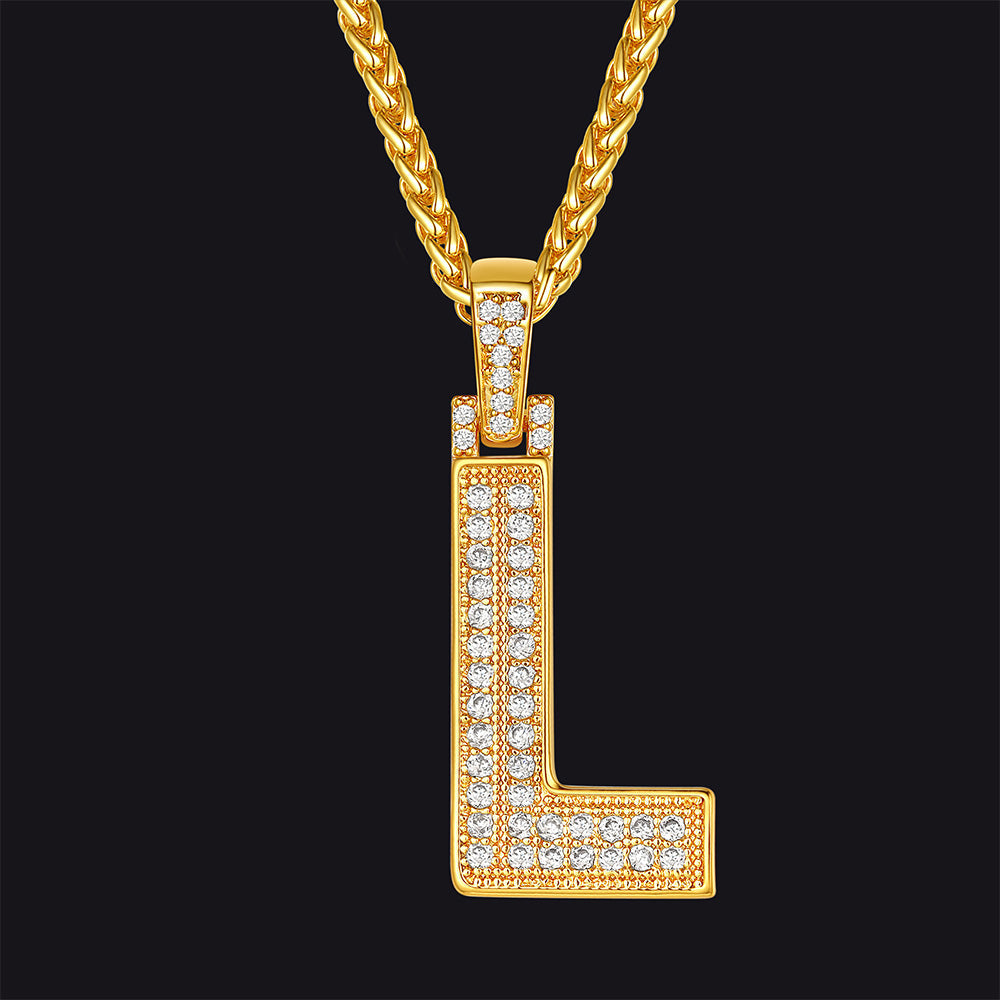 Gold Number Initial Chain Necklace With Cubic Zirconia for