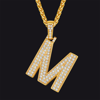 Gold Number Initial Chain Necklace With Cubic Zirconia for
