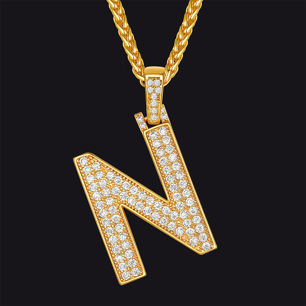 Gold Number Initial Chain Necklace With Cubic Zirconia for