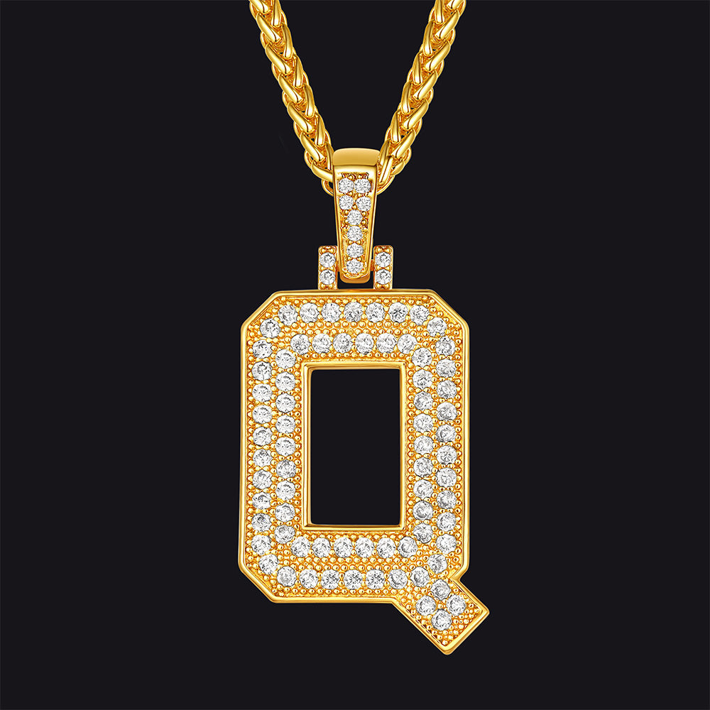 Gold Number Initial Chain Necklace With Cubic Zirconia for