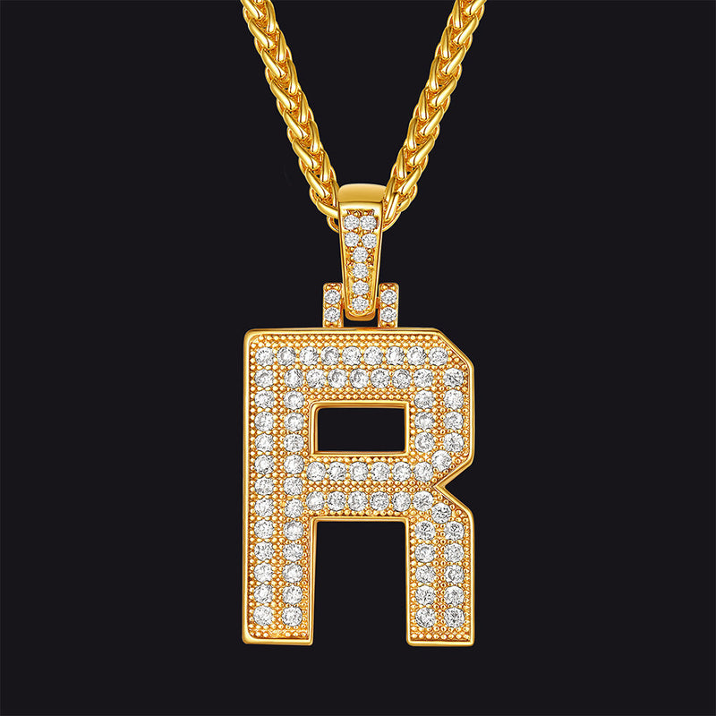 Gold Number Initial Chain Necklace With Cubic Zirconia for