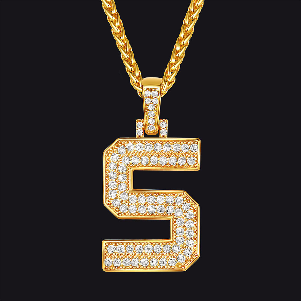 Gold Number Initial Chain Necklace With Cubic Zirconia for