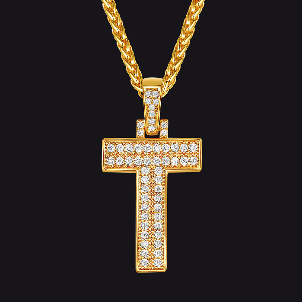 Gold Number Initial Chain Necklace With Cubic Zirconia for