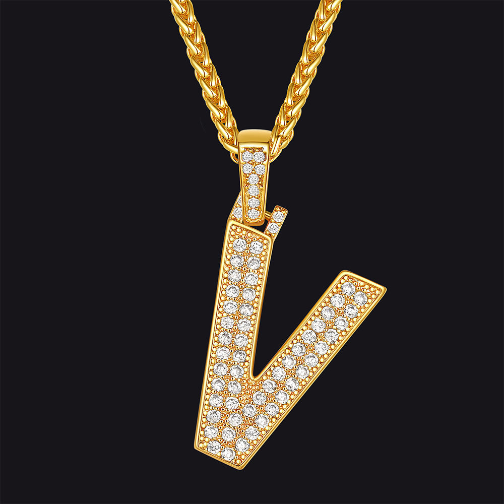 Gold Number Initial Chain Necklace With Cubic Zirconia for