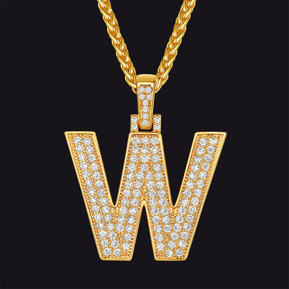 Gold Number Initial Chain Necklace With Cubic Zirconia for
