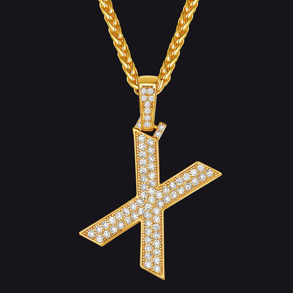 Gold Number Initial Chain Necklace With Cubic Zirconia for