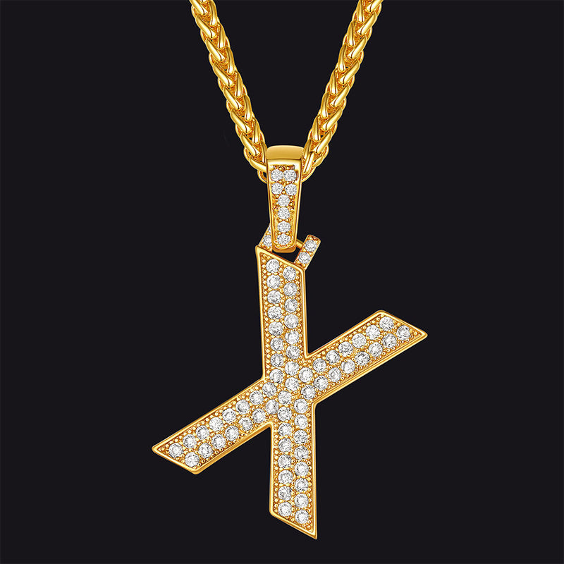 Gold Number Initial Chain Necklace With Cubic Zirconia for
