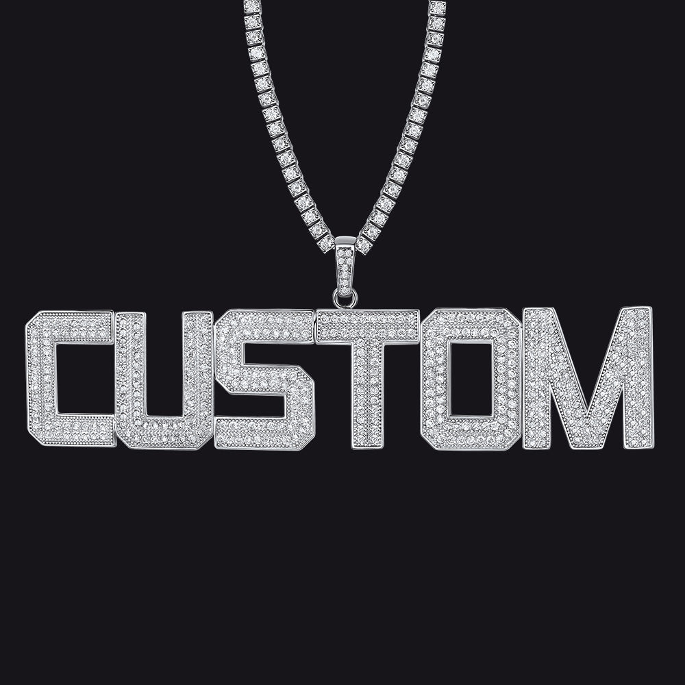 Custom Name Letter Pendant Necklace With Cz Stones for