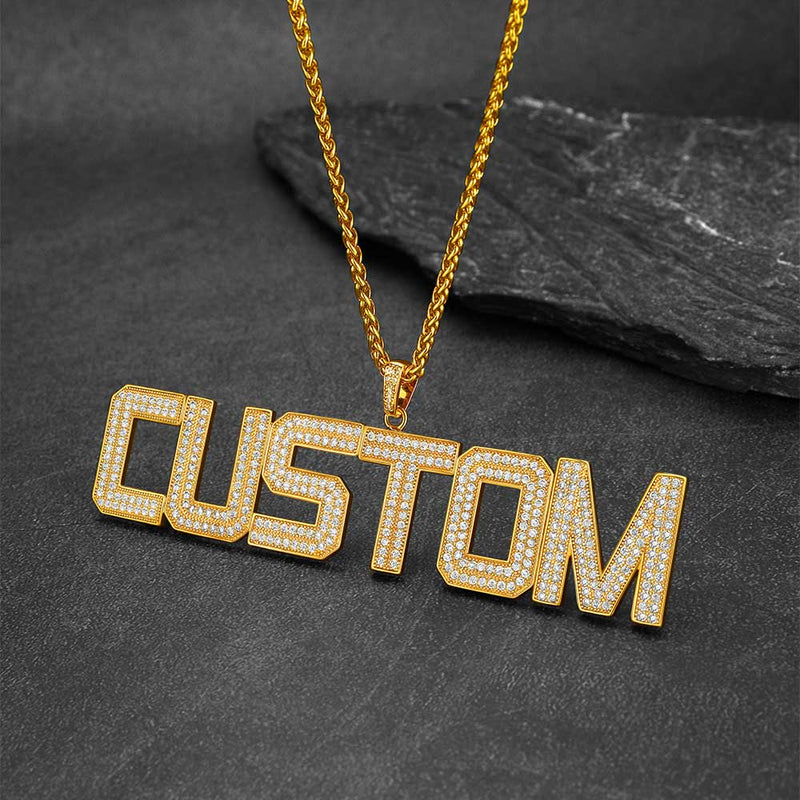 Custom Name Letter Pendant Necklace With Cz Stones for