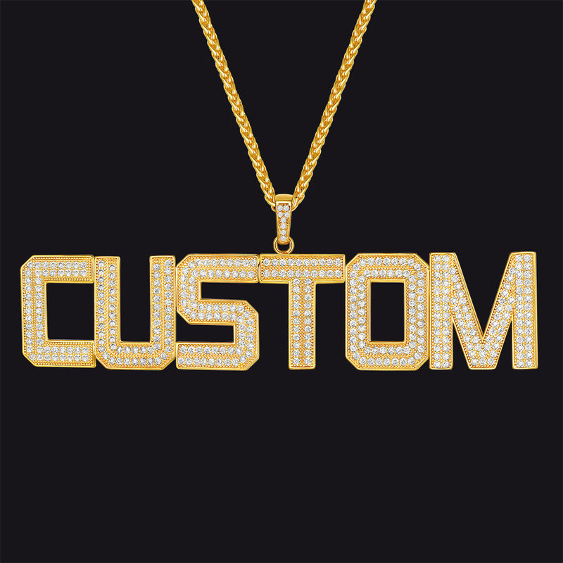 Custom Name Letter Pendant Necklace With Cz Stones for