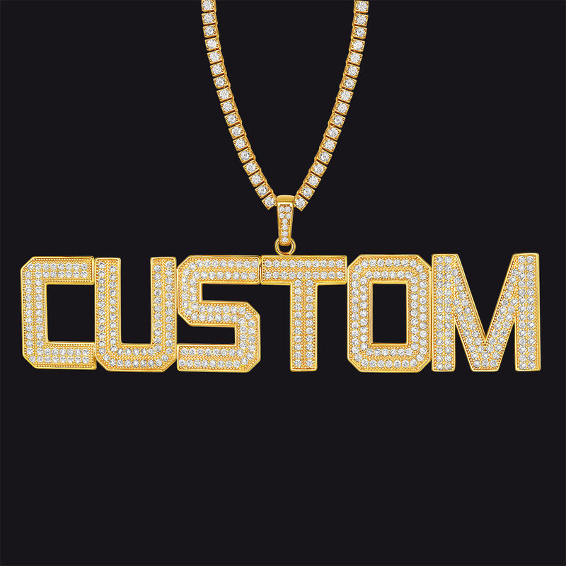 Custom Name Letter Pendant Necklace With Cz Stones for
