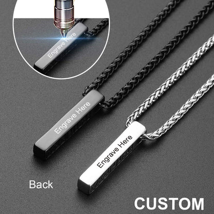 Engraved Viking Runes Bar Necklace Pendant Jewelry for