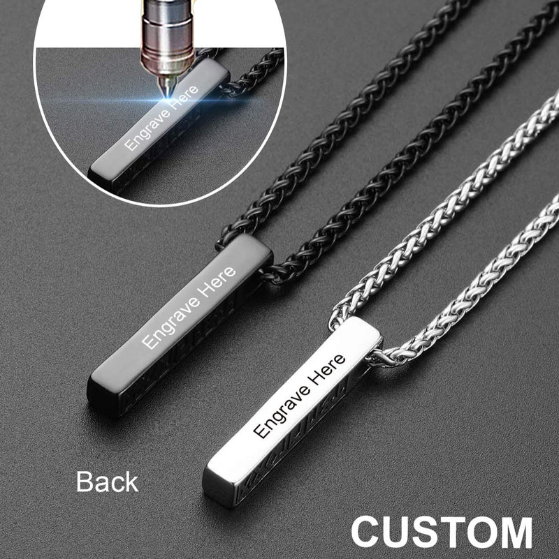Engraved Viking Runes Bar Necklace Pendant Jewelry for