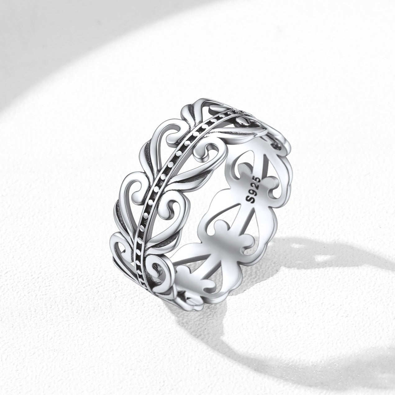 Sterling Silver Celtic Knot Filigree Vine Leaf Ring for