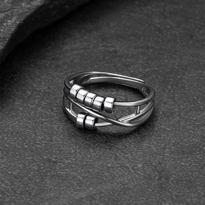 925 Sterling Silver Bead Anxiety Adjustable Ring for