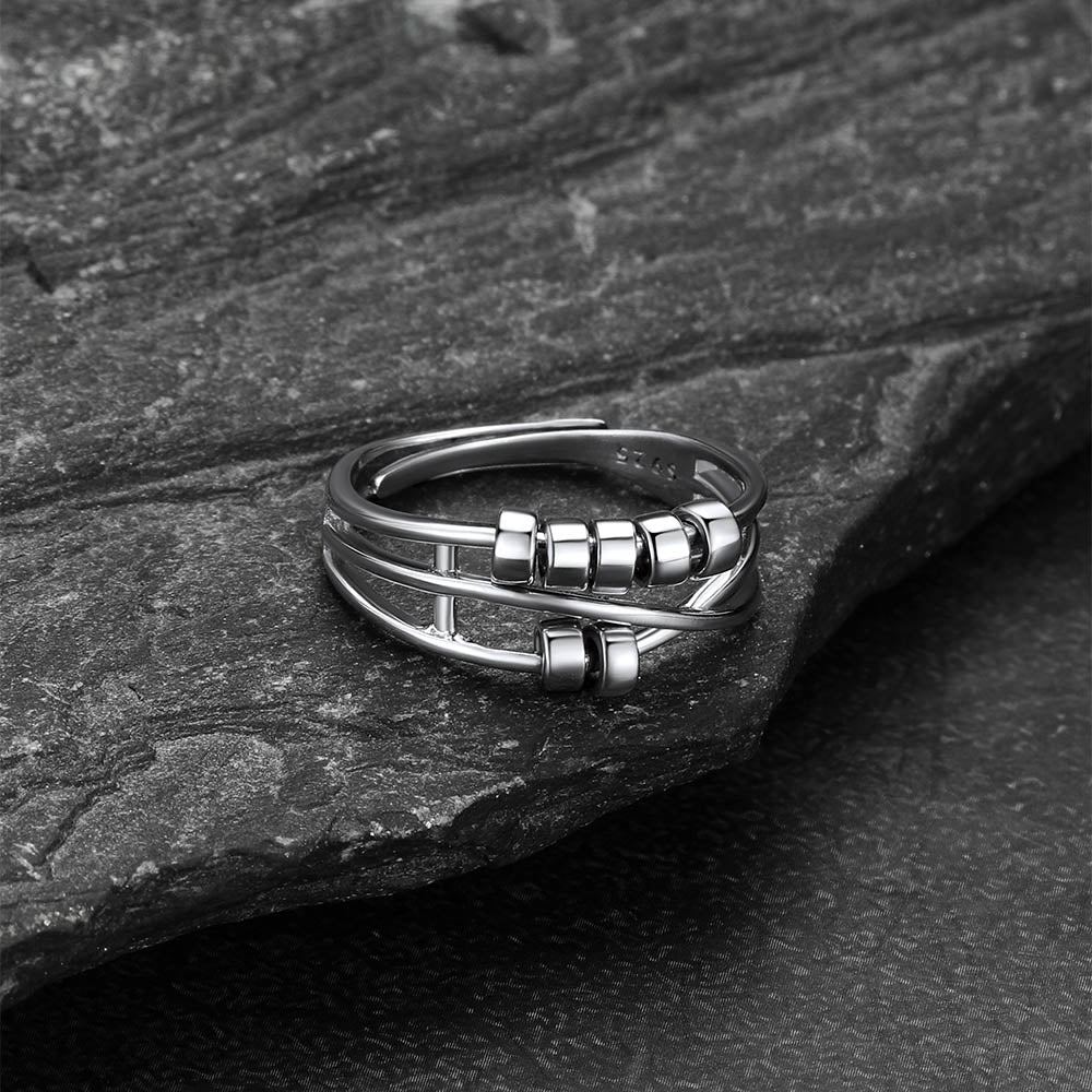 925 Sterling Silver Bead Anxiety Adjustable Ring for