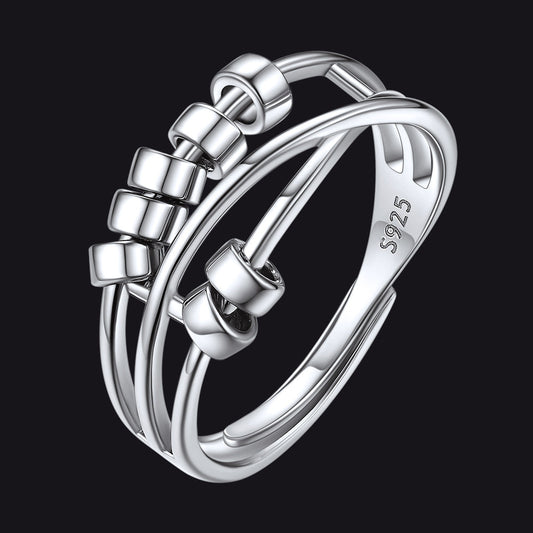 925 Sterling Silver Bead Anxiety Adjustable Ring for