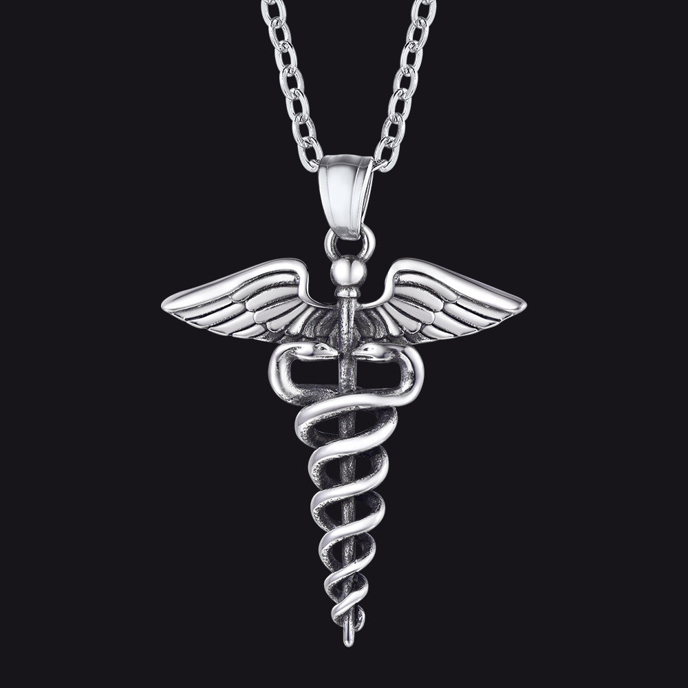 The Caduceus of Hermes Winged Snake Pendant Necklace