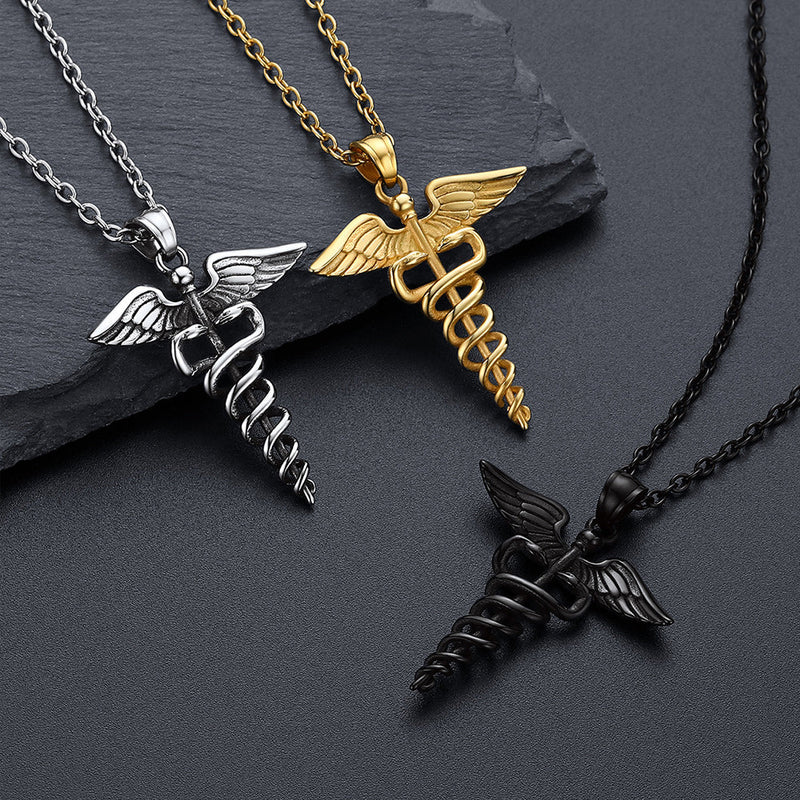 The Caduceus of Hermes Winged Snake Pendant Necklace