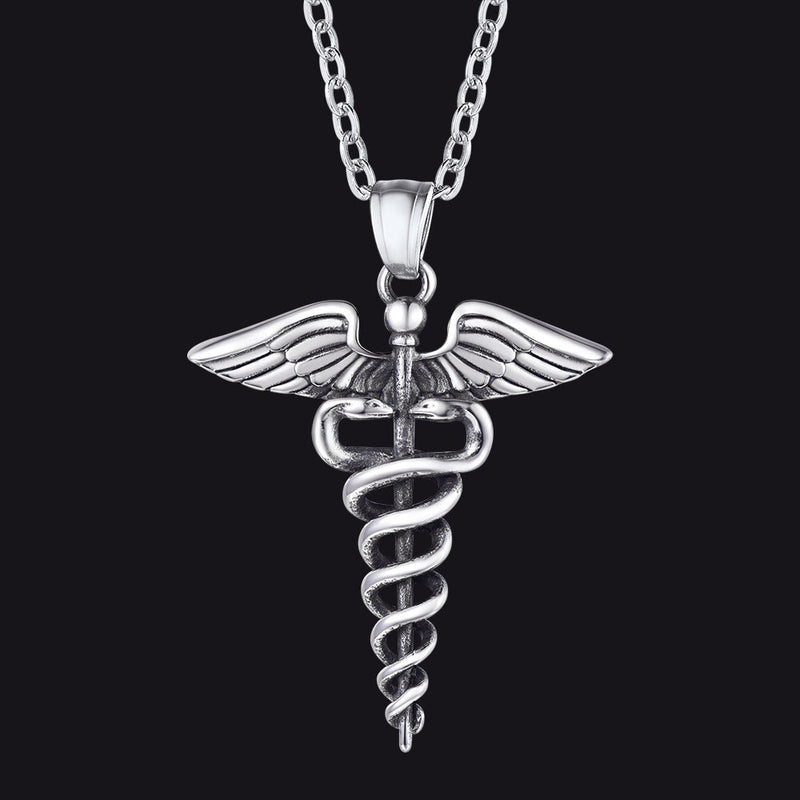 The Caduceus of Hermes Winged Snake Pendant Necklace