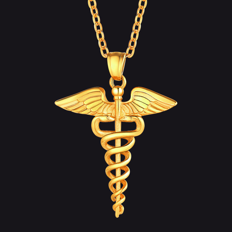 The Caduceus of Hermes Winged Snake Pendant Necklace