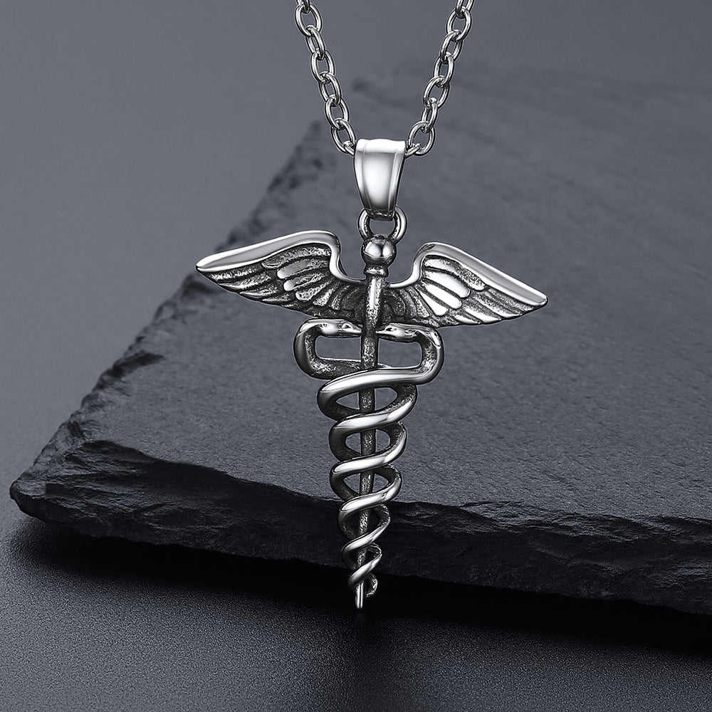 The Caduceus of Hermes Winged Snake Pendant Necklace