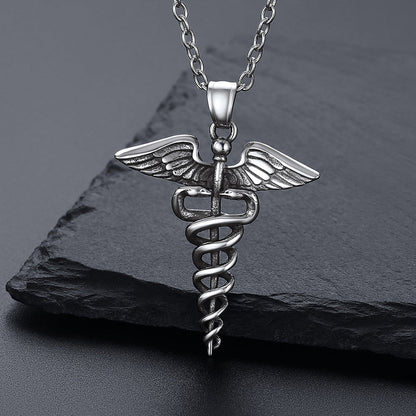 The Caduceus of Hermes Winged Snake Pendant Necklace
