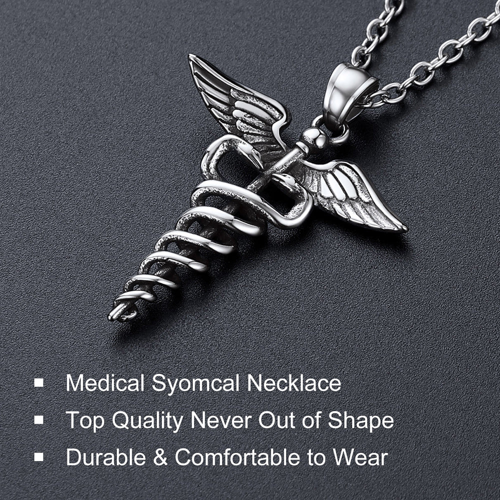 The Caduceus of Hermes Winged Snake Pendant Necklace