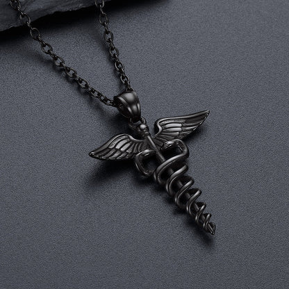 The Caduceus of Hermes Winged Snake Pendant Necklace